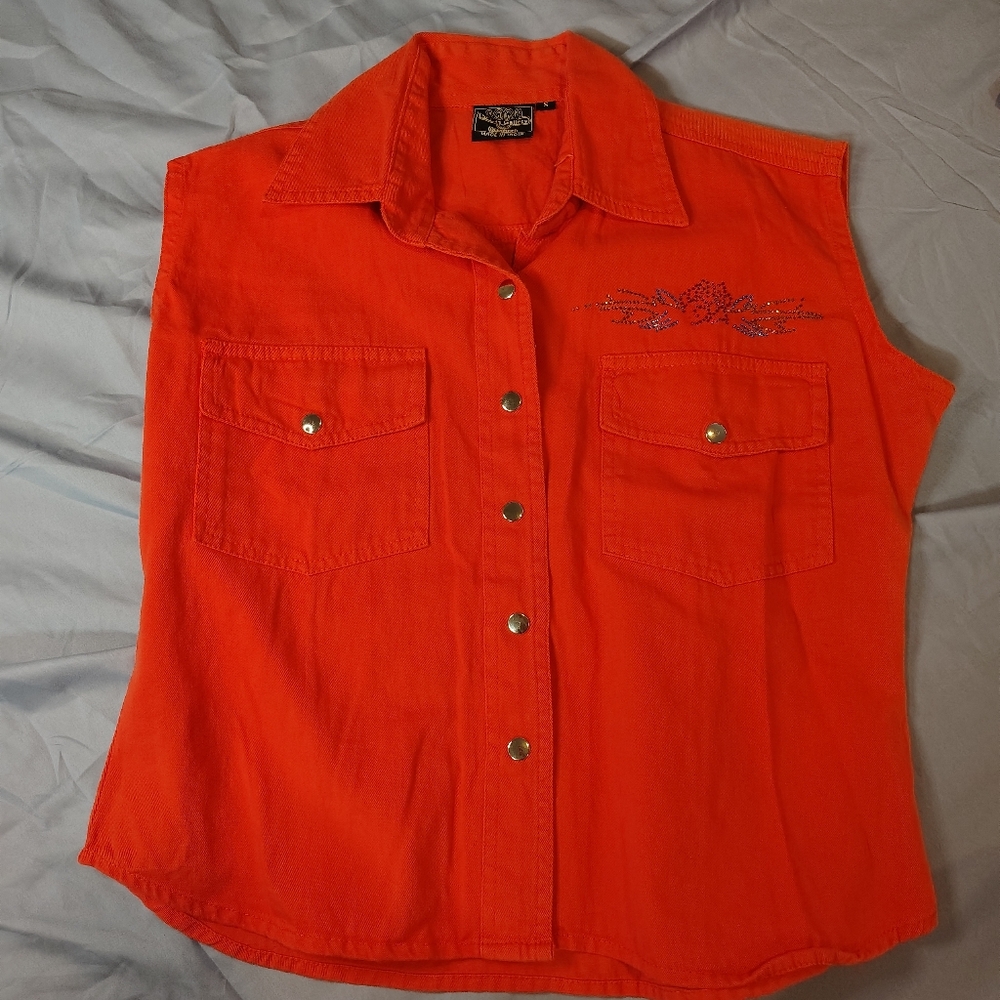 Size Small Sleeveless Orange Button-Front Women's Top See Pics